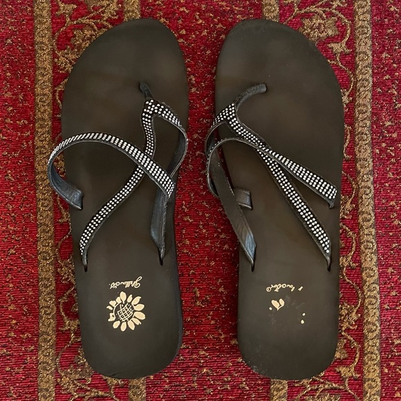 Yellow Box Black Rhinestone Flip Flops - Picture 3 of 5